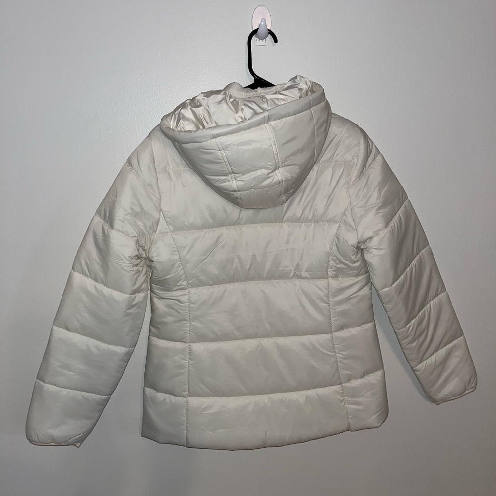 St. John's Bay Womens Removable Hood Mid weight Puffer Jacket Ivory M - Picture 5 of 7